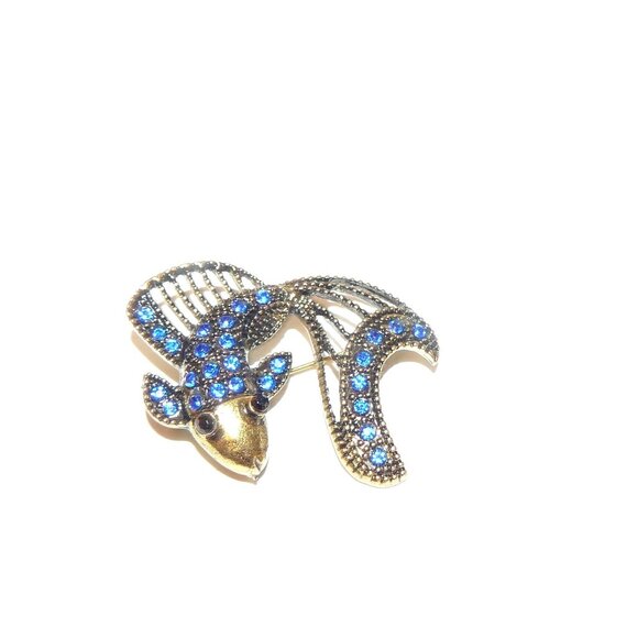 Large Statement Vintage Blue Rhinestone Fish Brooch - Picture 4 of 7